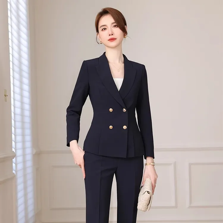 高端职业西装女藏青色2025春秋新款气质西服套装酒店销售经理正装