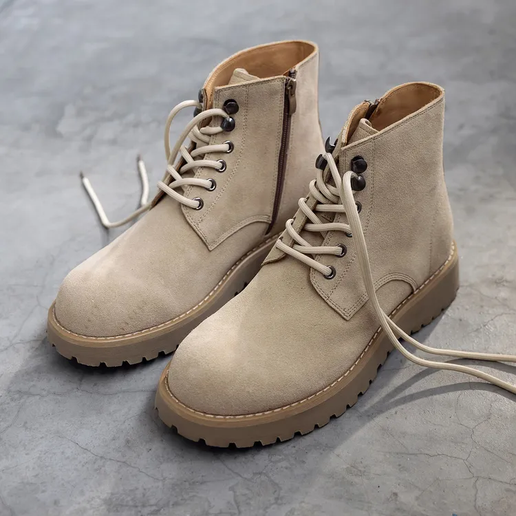 短靴磨砂皮靴子男2025秋冬新款真皮马丁靴简约百搭休闲机车靴男