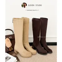 【月月专属】秋冬复古圆头超高跟显瘦百搭气质长靴 7.5CM/莫奈