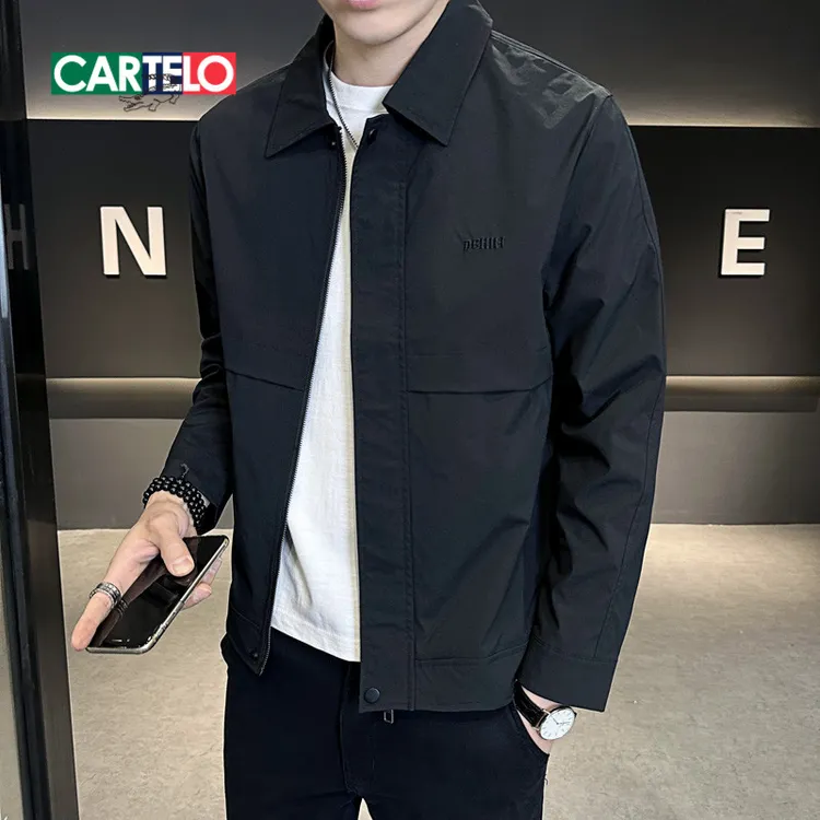 卡帝乐鳄鱼翻领外套男士夹克春秋季新款潮流高级感商务休闲上衣服