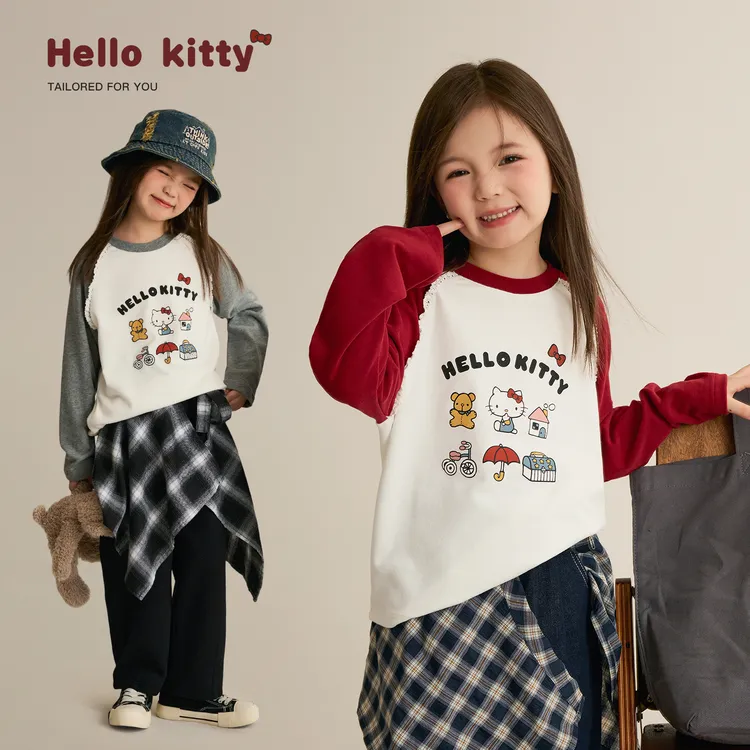 辰辰妈【猫教主】女童花边T恤秋季新款HelloKitty卡通上衣8331XH
