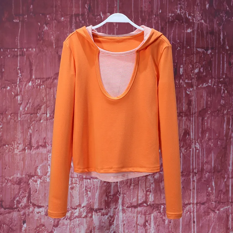 【LIANG哥女装】2025欧货爱玛橙拼接条纹修身高弹显瘦上衣6238A
