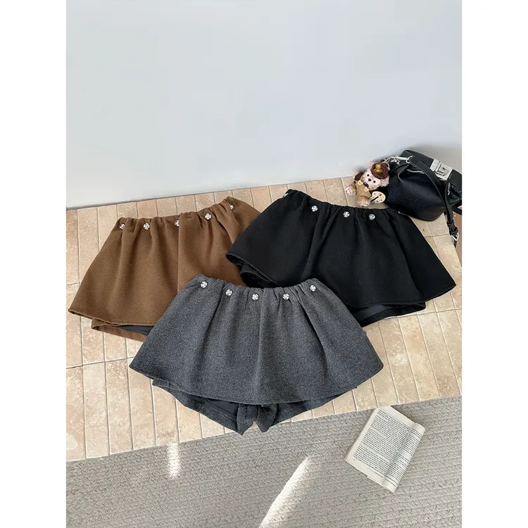 美式复古辣妹毛呢半身裙女秋季新款韩版低腰显瘦防走光蓬蓬短裙