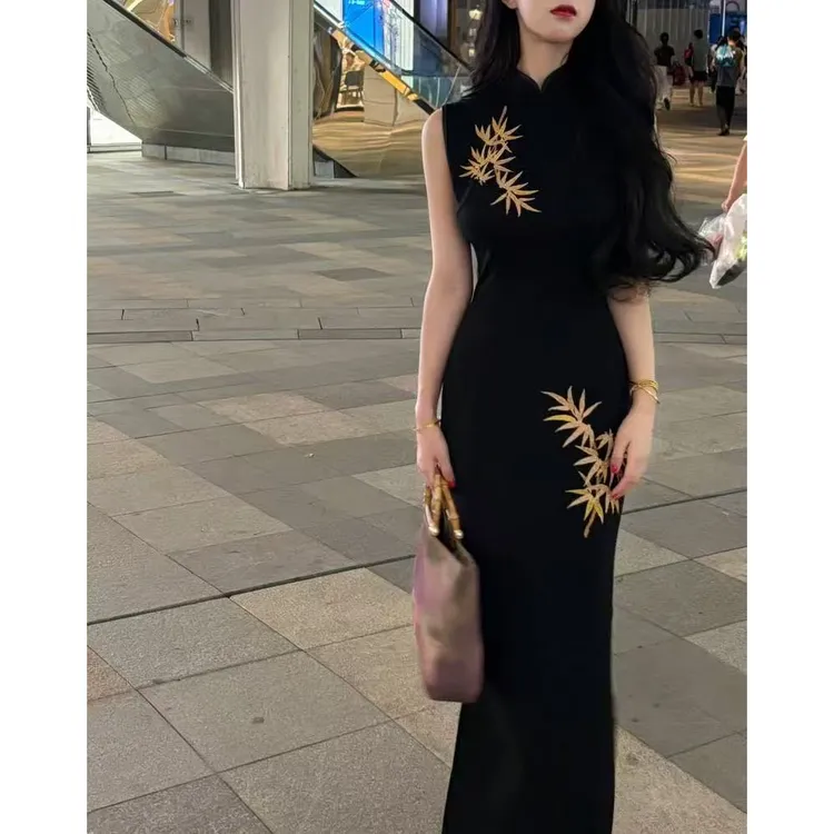 2025新款高级新中式春夏弹力定位气质显瘦花旗袍 尊为金竹