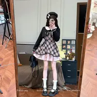 黑甜粉阁 织物猪原创 甜美风出游娃娃领连衣裙女初秋小个子女装
