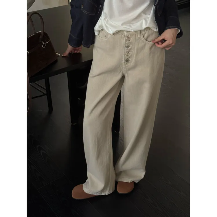 AILUO/艾珞【廓形担当】纯棉复古港风宽松慵懒高腰阔腿牛仔裤