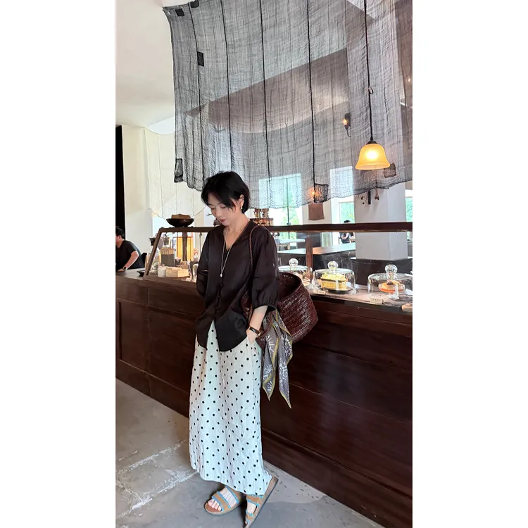 苏安家|“亚麻啵啵”纯亚麻印花简约松弛感松紧腰半身裙有口袋
