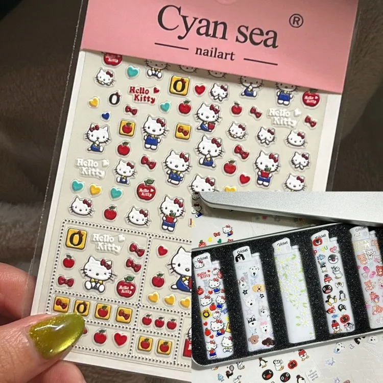 草蜢打火机贴纸爆款diy进口打火机贴纸小雏菊凯蒂猫小熊美甲贴纸