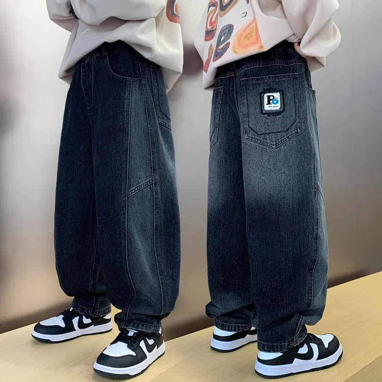 男童裤子春秋中大童休闲裤2025新款男孩儿童秋季炸街牛仔长裤秋装