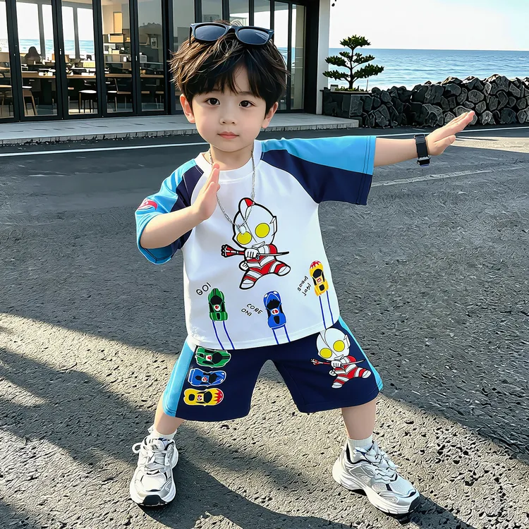 奥特夏季衣服男童短袖套装2026新款帅气儿童夏天宝宝洋气时髦潮