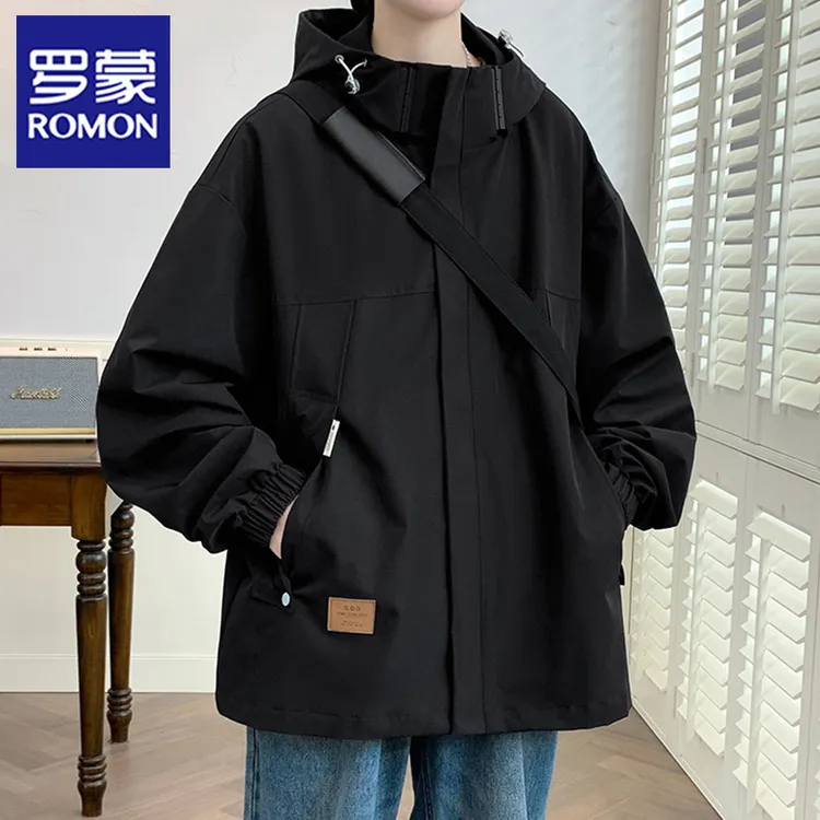 罗蒙工装外套男士宽松休闲连帽夹克2025春秋新款痞帅潮牌男款上衣