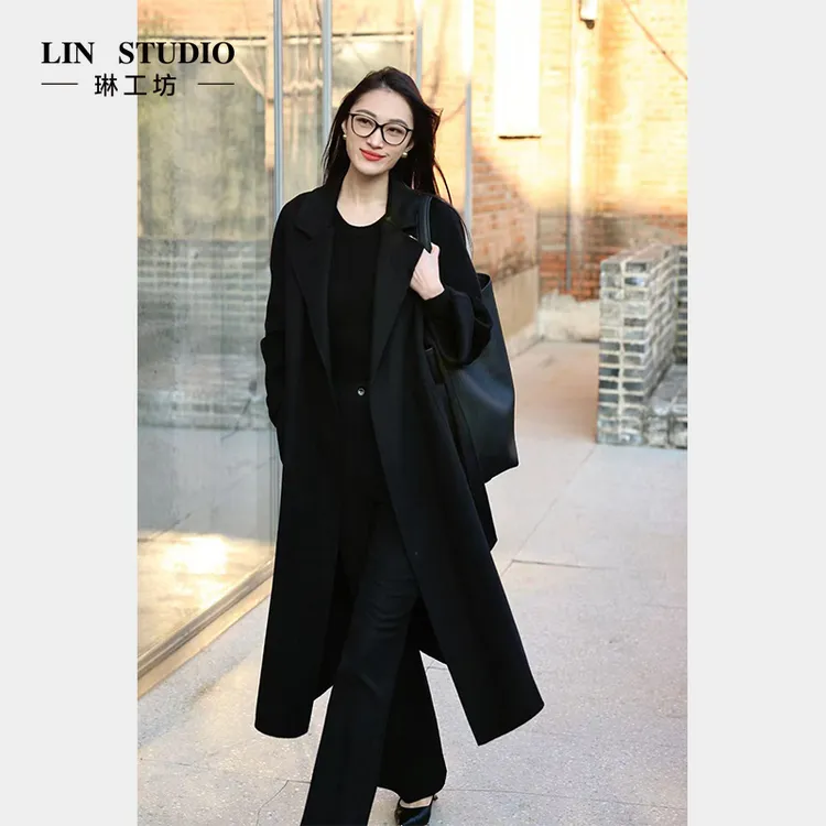 【双十一粉丝特惠款】【山羊绒+桑蚕丝+绵羊毛】琳工坊“段云”黑色大衣