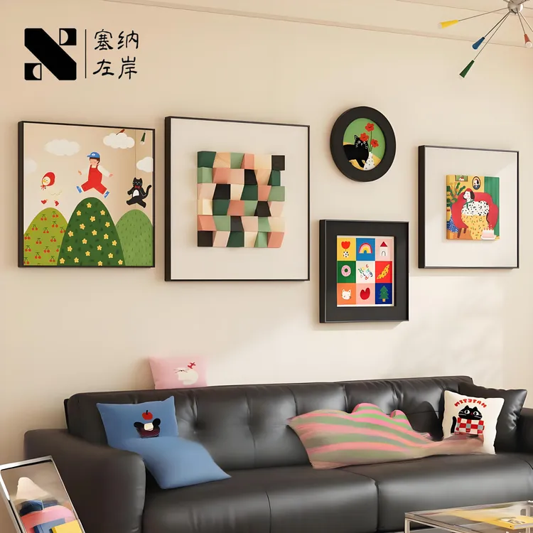 2025新款立体实木客厅沙发背景墙装饰画高级感多巴胺绿色定制挂画