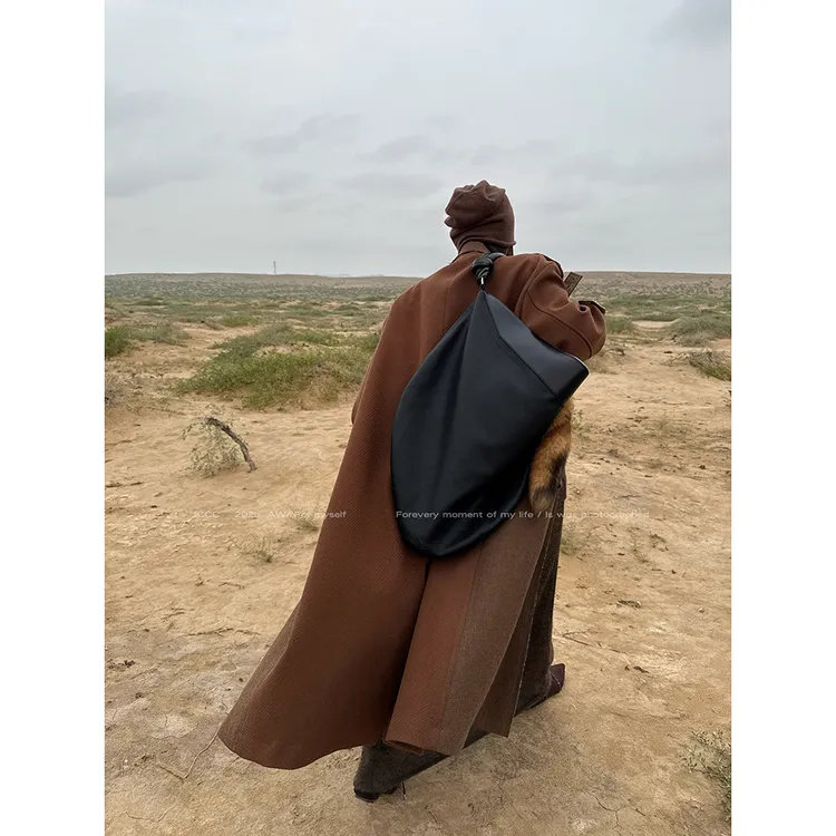 JCCC影子【风塑之痕】咖色AB拼接羊毛混纺长款单面呢大衣JE4FSD24