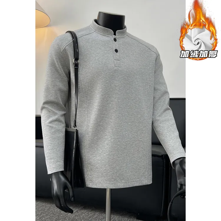 亨利领正肩拼接长袖T恤男款秋季美式高街重磅卫衣cleanfit打底衫