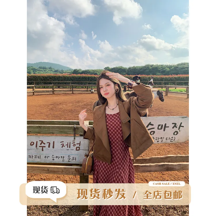 陳文文xenl【佛罗伦萨】秋季新款美拉德百搭翻领麂皮皮衣外套女0083