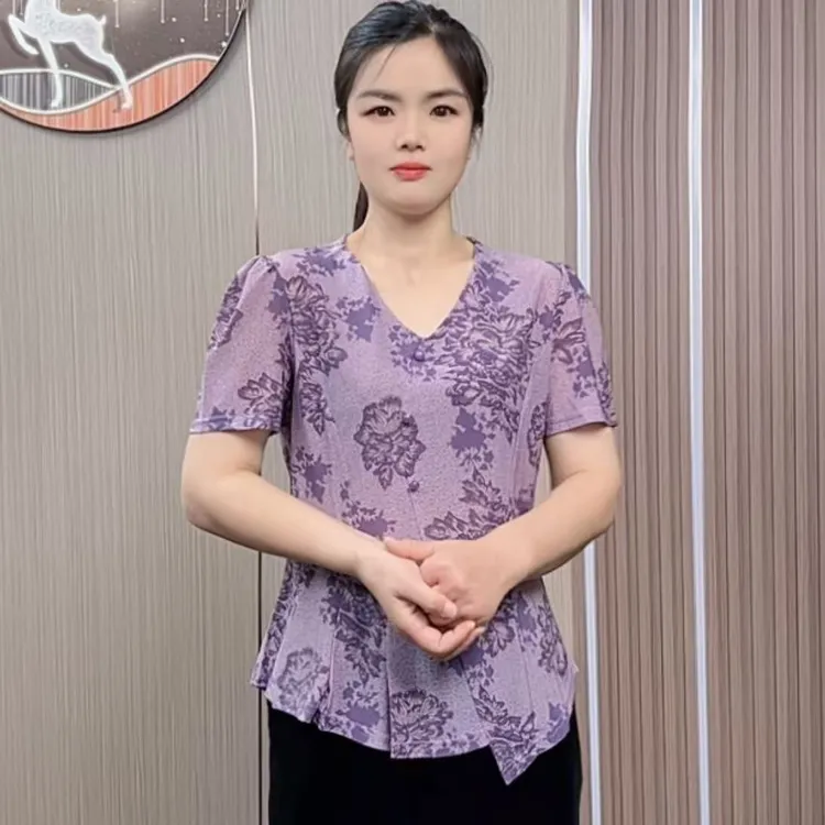 2025新款中老年女装短袖T恤上衣40-50岁妈妈夏装遮肚显瘦打底小衫