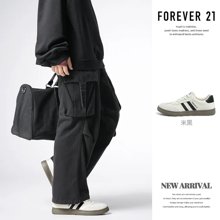 F21真皮德训鞋男款2025新款秋季软平底轻便百搭防滑耐磨复古板鞋