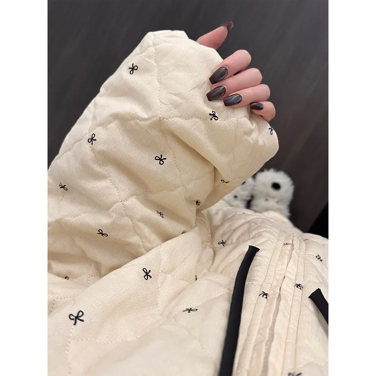 高级感蝴蝶结印花夹棉保暖睡衣女秋冬加厚甜美棉服保暖家居服套装
