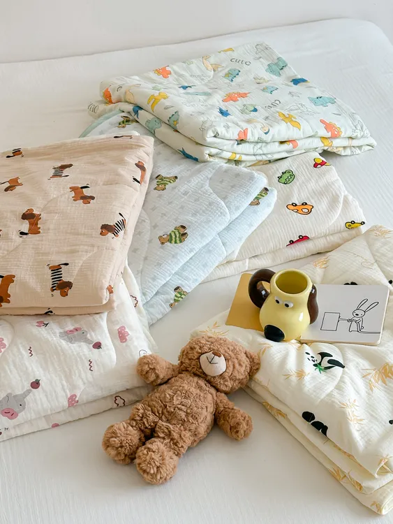 A类有氧双层纱夏凉被萌宝双感空调被可机洗薄被子单人印花被芯1.5