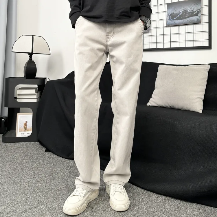 莫兰迪灰男士休闲牛仔裤宽松直筒潮流韩版百搭潮牌男长裤子时尚