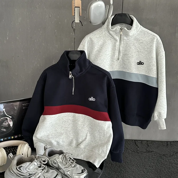 美式复古撞色半拉链立领卫衣男童秋潮牌学院风宽松休闲运动上衣