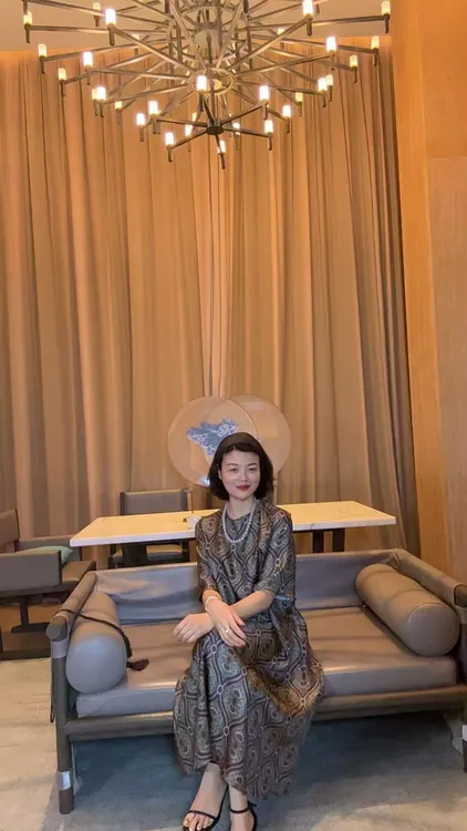 TANTAN  真丝100 气质深绿网格中袖连衣裙1736