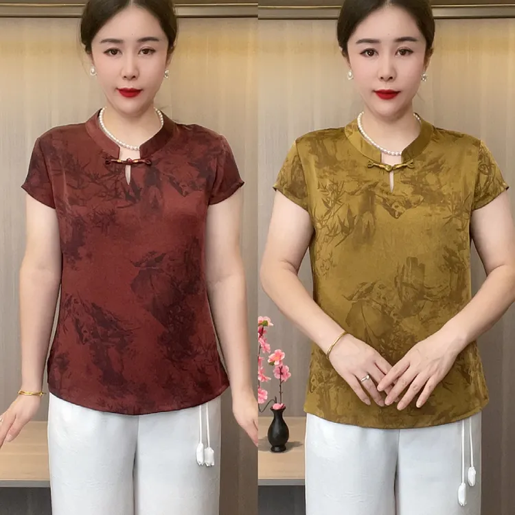 5112夏季新款短袖清凉薄款中老年上衣精品舒适宽松洋气时髦妈妈装