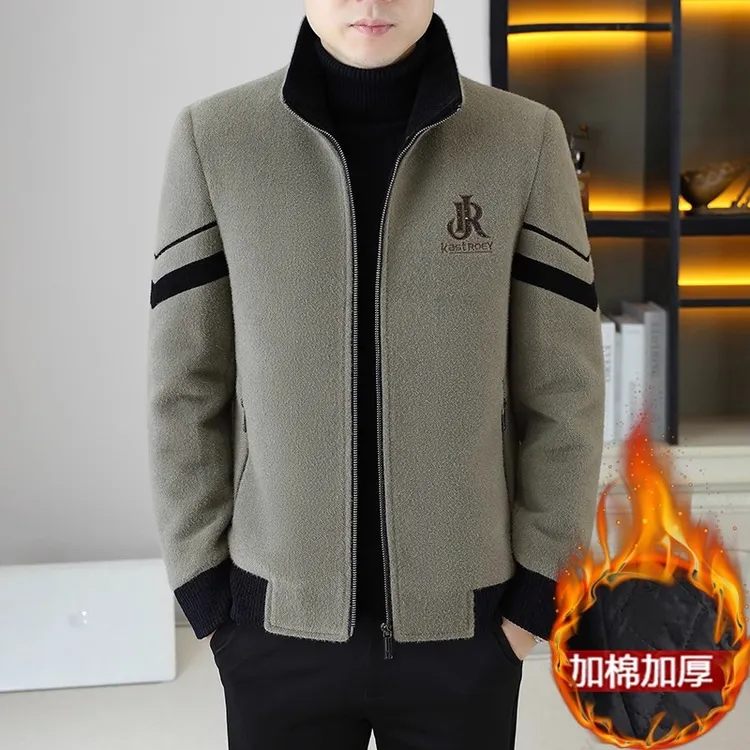 CQV秋冬季新款立领毛呢夹克男士韩版加棉加厚休闲高端呢子外套潮