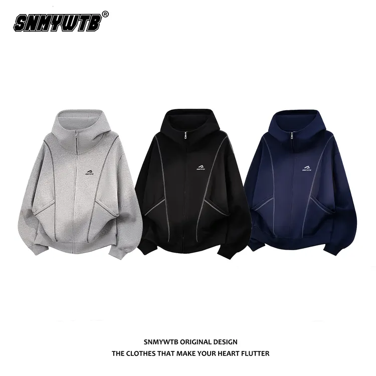 SNMYWTB重磅美式解构拼接高领连帽卫衣男女春秋拉链外套上衣开衫