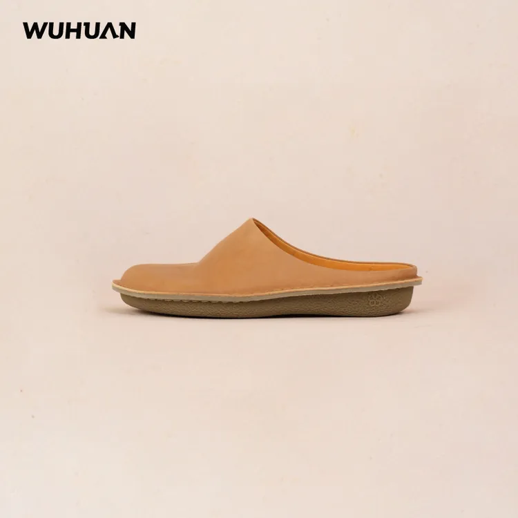 WUHUAN五环周末拖足弓支撑穆勒鞋真牛皮凉鞋外穿软底慵懒包头拖鞋