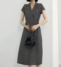 GL6205 印花通勤衬衫裙夏季短袖时尚中性风港风连衣裙印花