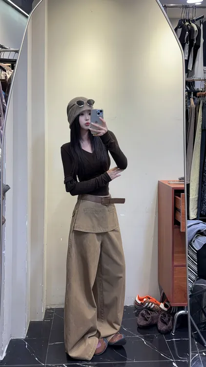 2025秋季新款韩系老钱风口袋设计感显瘦上衣休闲宽松阔腿裤两件套