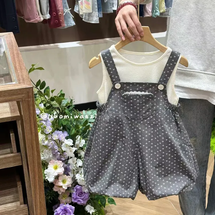 XM-767-儿童百搭花苞背带裤套装（夏款）