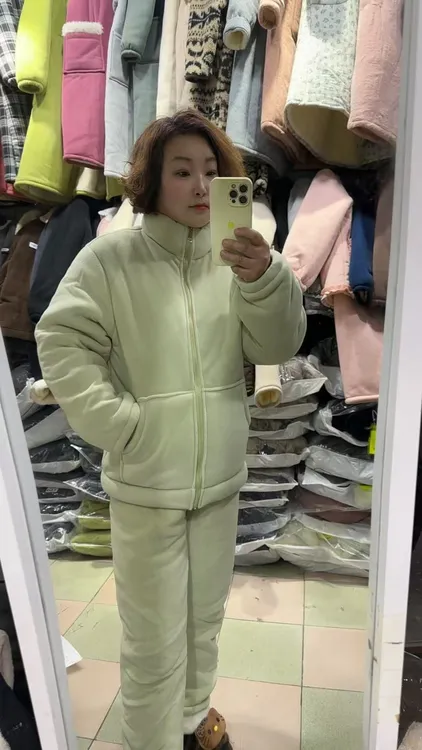 大风车家【奥立绒三层加厚立款女款】冬季时尚加厚加绒保暖纯色套装