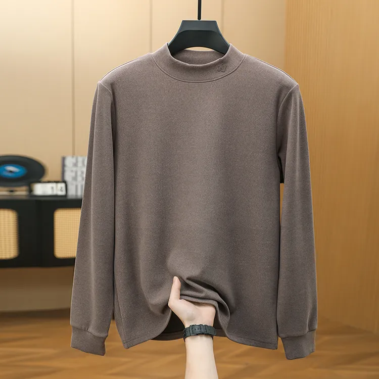 石墨烯半高领加厚打底衫秋冬保暖御寒时尚休闲中领t恤男内搭上衣