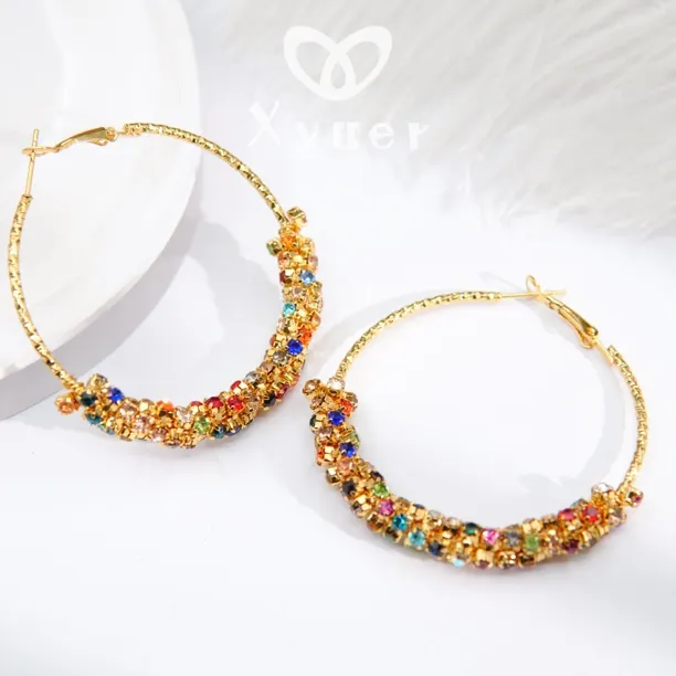 钛钢合成锆石耳饰 Xyuer谢雨儿彩色花花立体钻耳圈