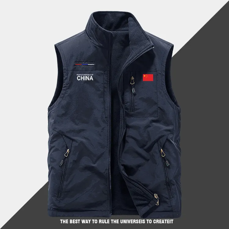 中国队China双面穿马甲外套男秋冬加绒保暖运动背心工装无袖外套