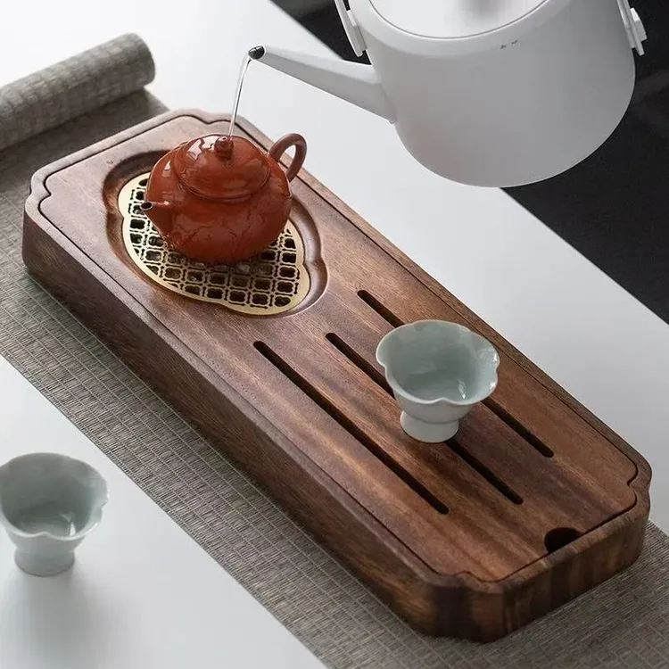 简约小型整木掏挖南美胡桃木实木茶盘干湿两用办公室家用储水茶台