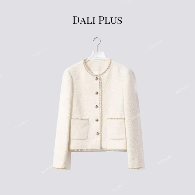 DALI PLUS秋季新款 奢感质感羊毛白金链条小香风外套-D5TY0103