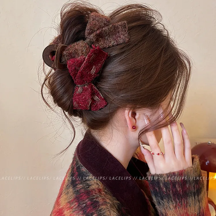 小香风双蝴蝶结抓夹女大号鲨鱼夹2026新款高级感盘发夹新年发饰冬商品图