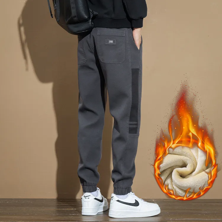 秋冬季男士痞帅工装加绒休闲裤束脚2025美式运动哈伦长裤子男款潮