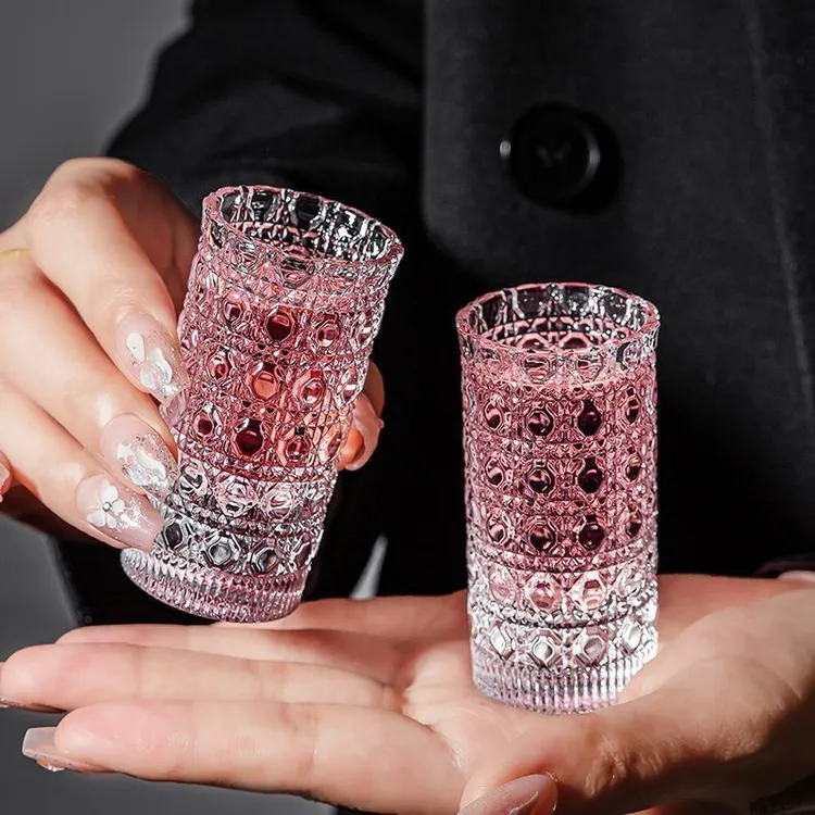 【12只装】ins风轻奢宝石纹小酒杯女神专用白酒杯微醺果酒情侣对杯