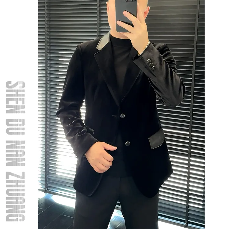 【绅度男装】男士丝绒拼皮领西服99119