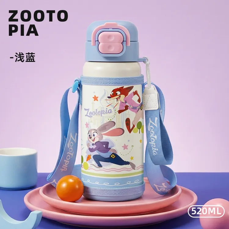 迪士尼双饮保温杯带杯套陶瓷内胆蜘蛛侠吸管便携水杯儿童水杯