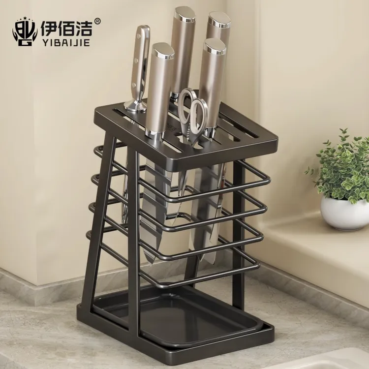 厨房刀架置物架新款台面沥水一体刀具收纳架刀架子多功能专用刀座