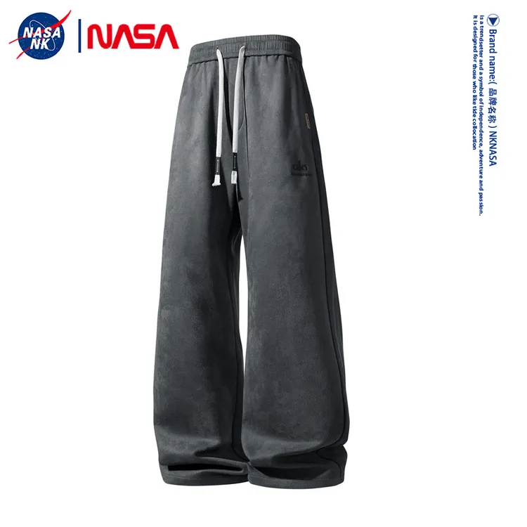 NASA联名美式复古休闲裤子男款秋冬季潮牌宽松运动卫裤阔腿长裤男