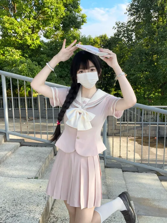 【清仓】芝洛莓·长长与期jk制服原创夏季收腰短袖水手服粉色套装