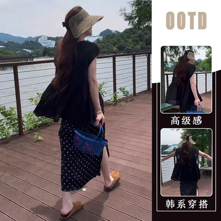 巨好看的夏装套装女2025新款高级感无袖上衣波点半身裙显瘦两件套