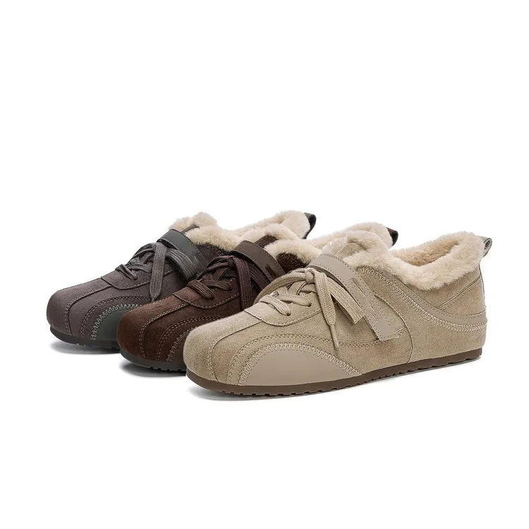 加绒德训鞋女2025冬季新款爆款毛毛魔术贴保暖棉鞋厚底增高休闲鞋